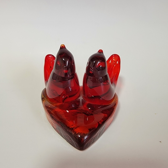 Red Hearts Cardinals Of Love Titan Art Glass Birds Figurine Signed W Ward 1988 - Picture 10 of 11